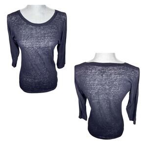 J.CREW 43107 Blue 100% Linen 3/4 Sleeve Scoop Neck  Pullover Top XS